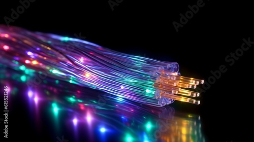 Fiber optic network with high-speed data connection cable, showcasing advanced technology on a vibrant background.
