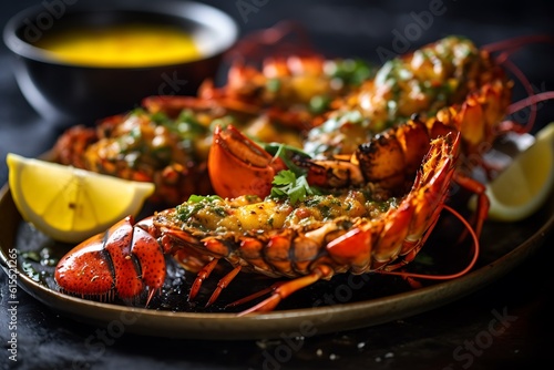 Perfectly grilled lobster with garlic butter, a delightful culinary masterpiece. Enjoy the succulent flavors and exquisite taste.
