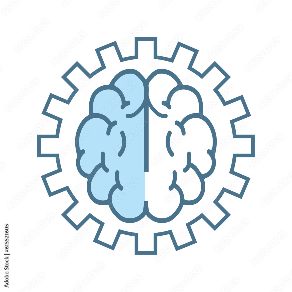 Brain and set up robot, technology flat icons style on white background. Line icons, symbols. an Artificial intelligence lined AI icon