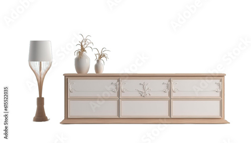 TV stand with decoration object. set of decor items furniture isolated on transparent or white background