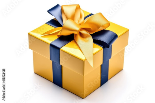Yellow gift box with blue ribbon