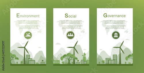 Banner ESG - Environment, Society and Governance ESG concepts on environmental, social and corporate sustainability performance management for investment screening.