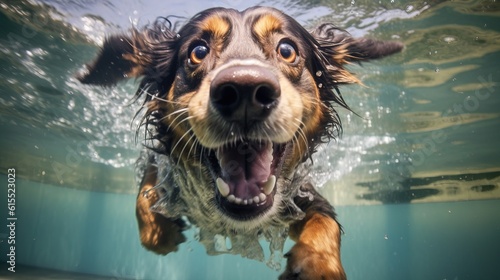 Obraz na plátně Underwater funny photo of dog. Generative ai image.