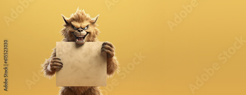 Cute Cartoon Werewolf Holdi...