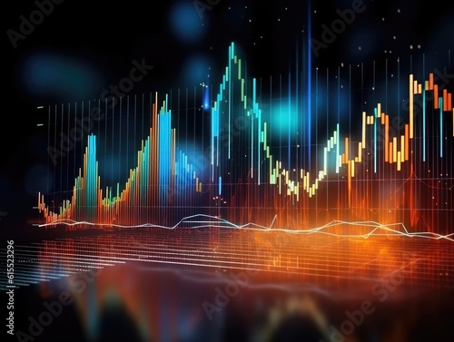 Economic and stock market chart lines financial graph on a technology abstract background, trading market concept. Generative AI © itchaznong