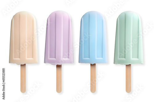 Assorted ice lollies pastel colors isolated on transparent background