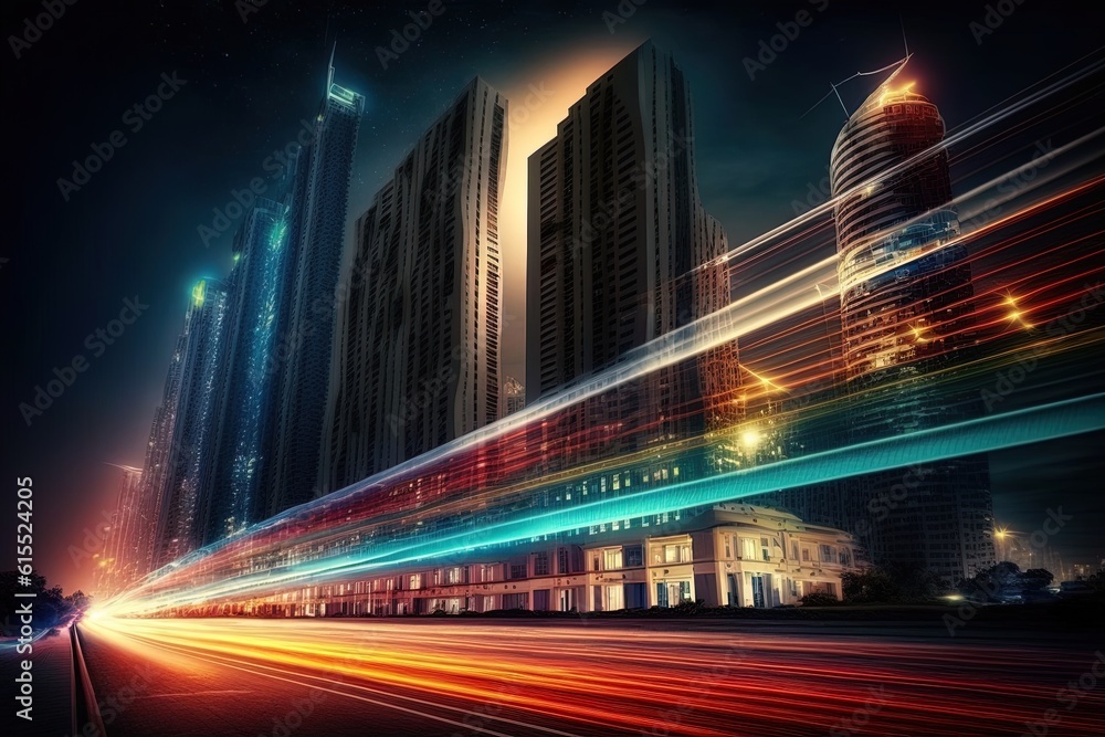 Photo of the building with generated light, captured by AI Photo of the building with generated light, captured by AI