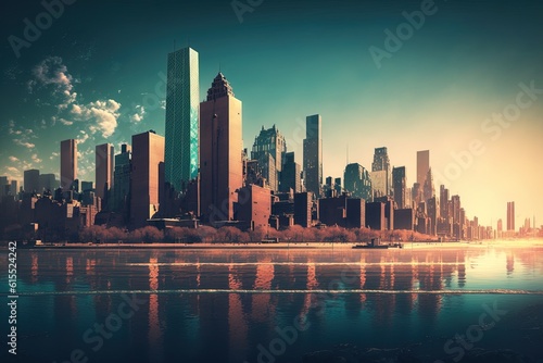 Cityscape photo with generated reflection  captured by AI
