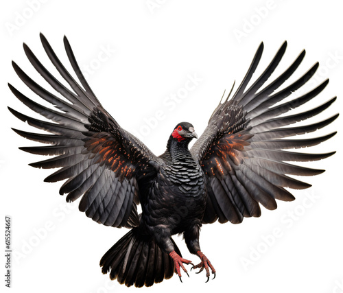 Flying capercaillie isolated on the transparent background PNG. AI generative.	