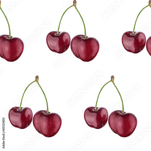 Illustration realism seamless pattern berry burgundy cherry on a white isolated background. High quality illustration