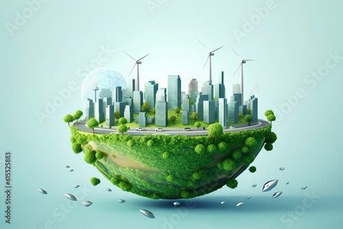 3D style, World of the global environment surrounding a green, landscape earth globe concept, AI Generative