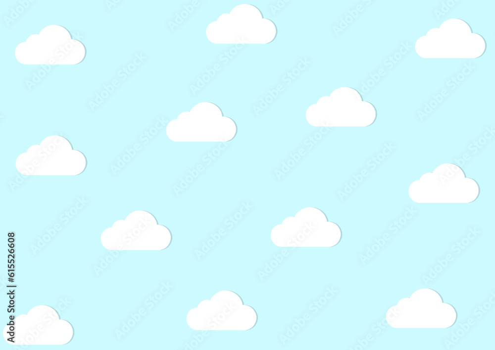 Blue sky with clouds, vector seamless background.Cloudscape in the blue sky, white illustration cloud	
