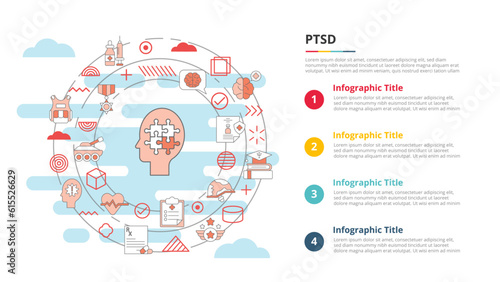 ptsd military trauma stress concept for infographic template banner with four point list information