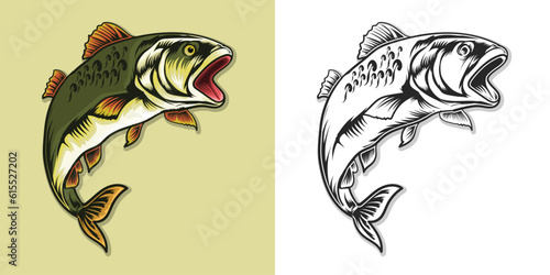 Jumping fish curve style vector design set.