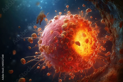 damaged and disintegrating cancer cell created by generative AI photo