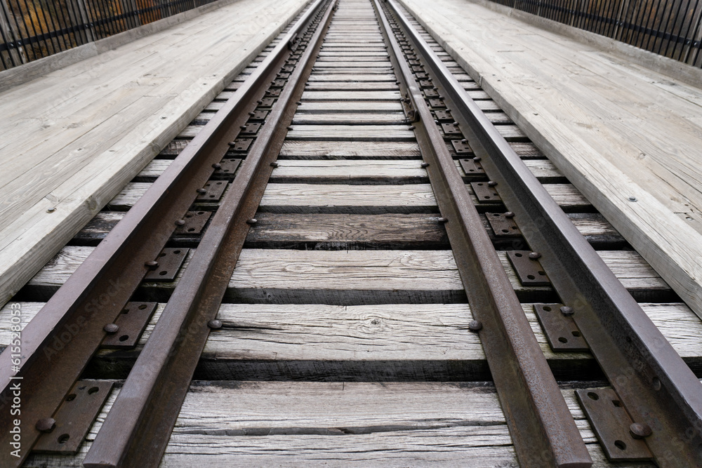 Railroad tracks in the Fall at Kinzua Bridge State Park in Mt Jewett, Pennsylvania.