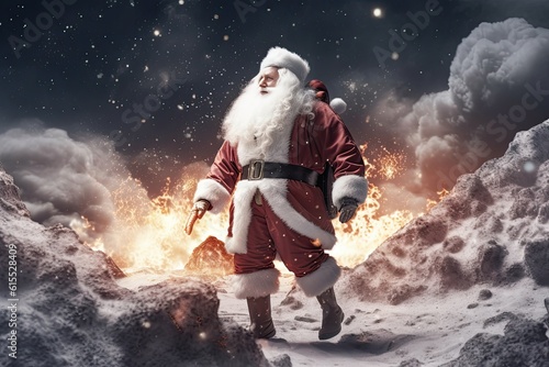 Santa Claus walking on moon, ai generative © neirfy