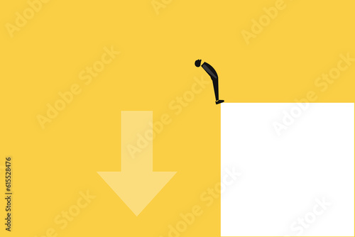 Businessman at edge of abyss. Business crisis, depression or burnout syndrome, stress, and recession