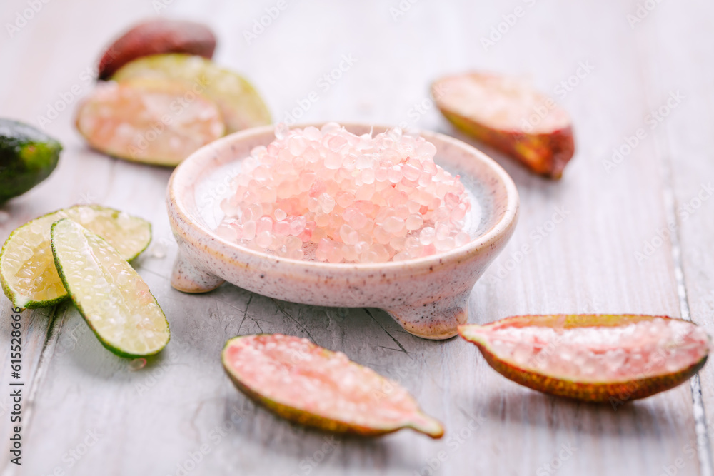 Australian finger lime or caviar lime, edible fruits used in gourmet cuisine. Citrus australasica Australian finger lime or caviar lime, edible fruits used in gourmet cuisine. Citrus australasica