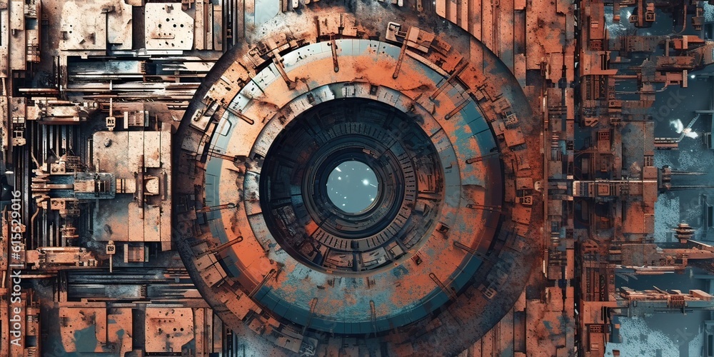 Generative AI illustration of abstract robotic detail structure background design. Metallic effects with rust, grunge, scratched, dusty, rough