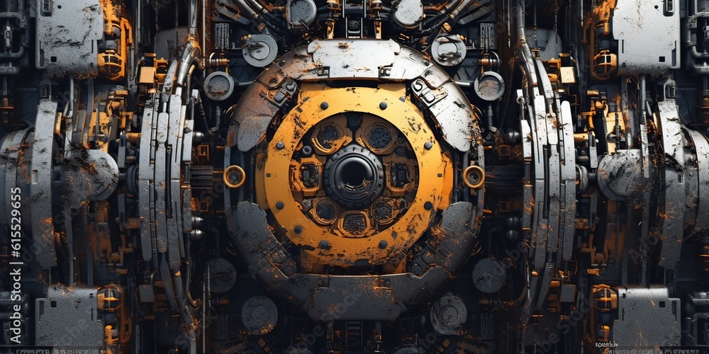 Generative AI illustration of abstract robotic detail structure background design. Metallic effects with rust, grunge, scratched, dusty, rough Generative AI illustration of abstract robotic detail structure background design. Metallic effects with rust, grunge, scratched, dusty, rough