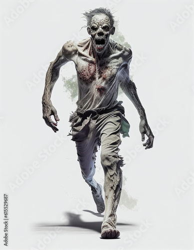zombie walking on white background, Generative Ai photo