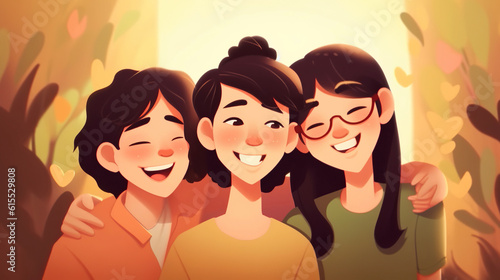 ai generated illustration korean ethnicity smile happy together