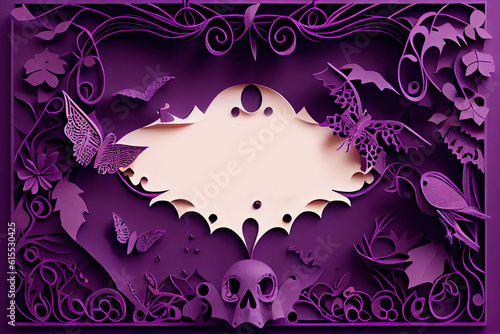 Halloween scene made of purple paper, ai generative photo