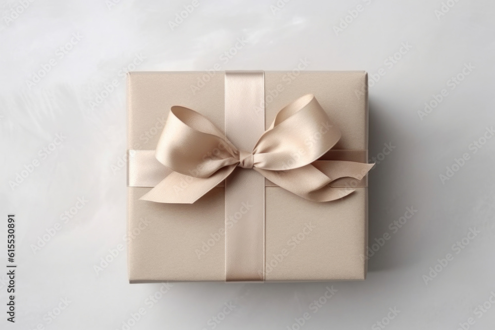 Gift box made of craft paper with linen ribbon Generative AI Gift box made of craft paper with linen ribbon Generative AI