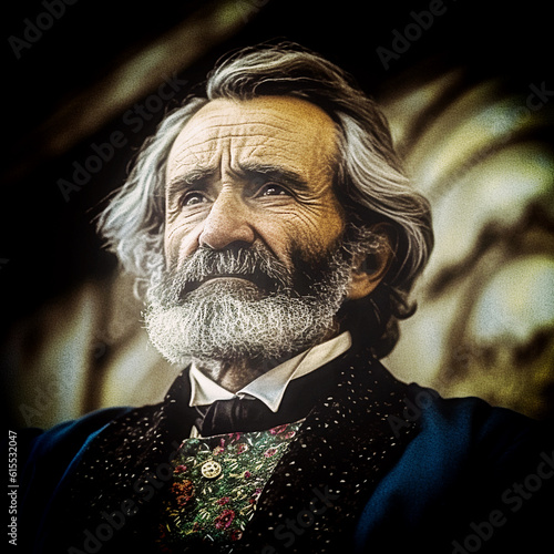 Giuseppe Verdi portrait, famous Italian operas composer with sympathy for Italian Risorgimento, 19th century photo