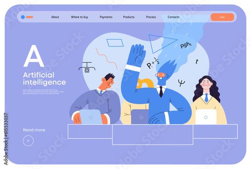 Artificial intelligence illustration. Studies -modern flat vector concept illustration of a group of students in the class. AI metaphor, advantage, superiority and dominance concept