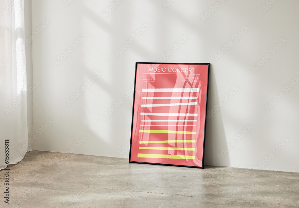 Mockup of customizable vertical poster size frame 61 x 91.5cm propped
