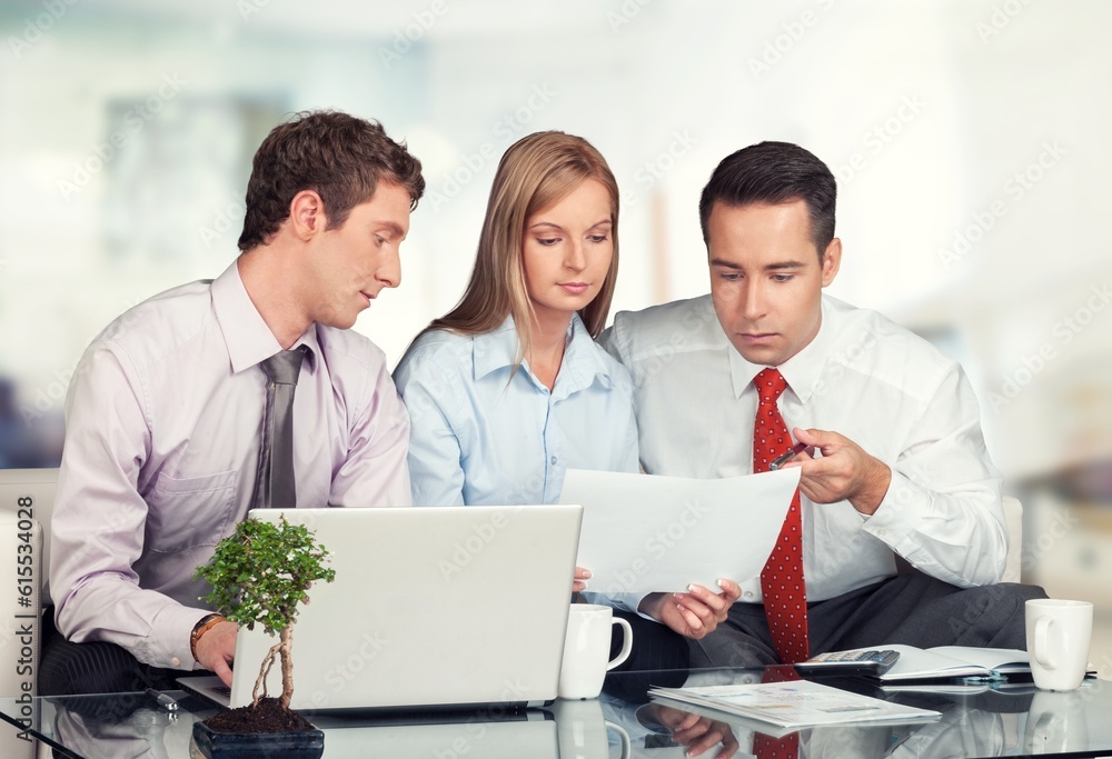 Happy business people using laptop Happy business people using laptop
