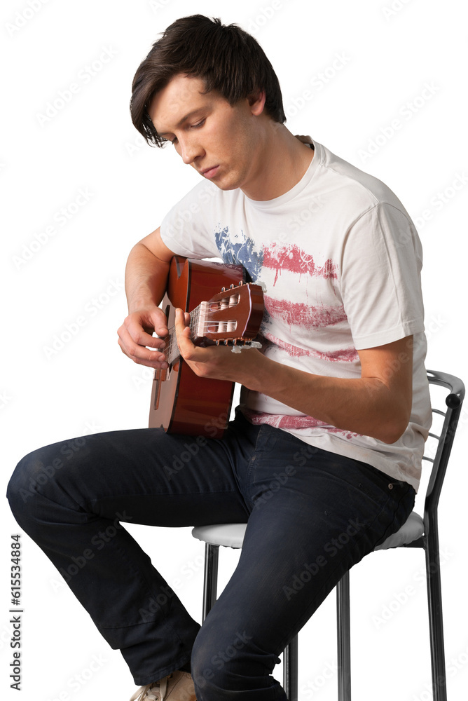 Man Playing Acoustic Guitar, Close-up, Isolated Man Playing Acoustic Guitar, Close-up, Isolated