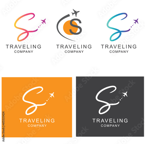 Letter S, travel logo design with a small plane.