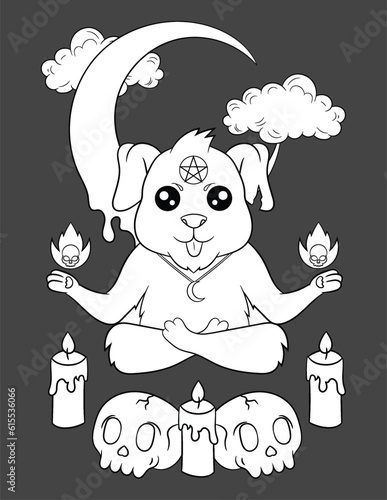 Cute pastel goth and creepy kawaii coloring page for kids and adults, Vector pastel goth coloring book with a creepy kawaii.