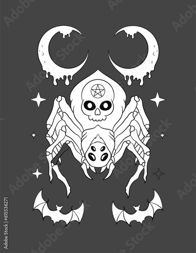 Cute pastel goth and creepy kawaii coloring page for kids and adults, Vector pastel goth coloring book with a creepy kawaii.