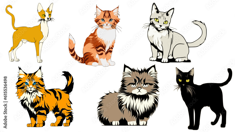 Colour vector set of cute cats