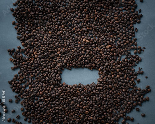 Coffee beans isolated on grey colour background with copy space for text  Flat lay image of high quality coffee bean