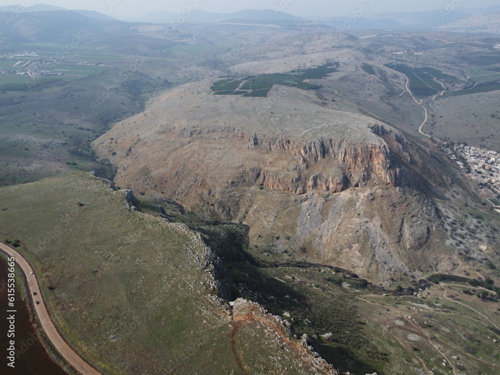 mountain arbel north of isral drone view