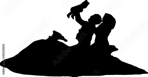 Silhouette of playing jetski with kids   vector
