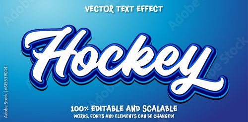 Hockey 3D Text Effect Curved Style. Editable Text Effect.