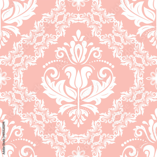 Orient vector classic pattern. Seamless abstract background with vintage pink and white elements. Orient pattern. Ornament for wallpapers and packaging