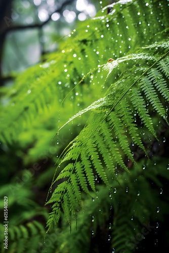 Lush forest after a night of rain. Generative AI