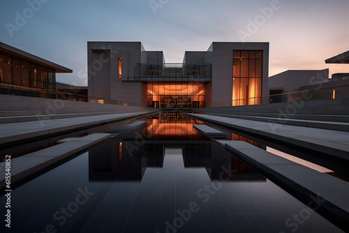 Modern buildings with clean geometric shapes. Generative AI