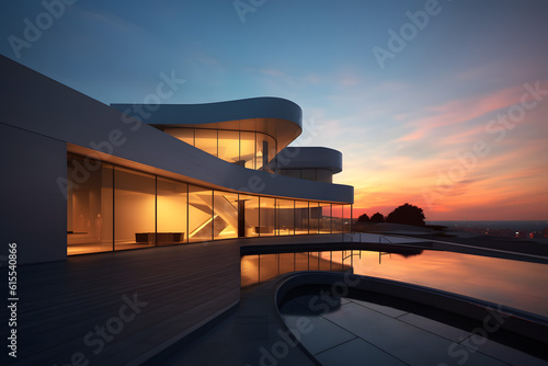 Modern buildings with clean geometric shapes. Generative AI