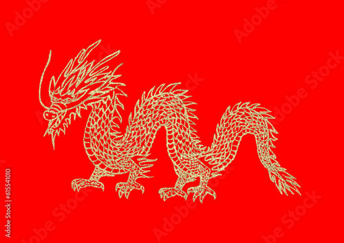 Golden chinese sea dragon isolated on white background