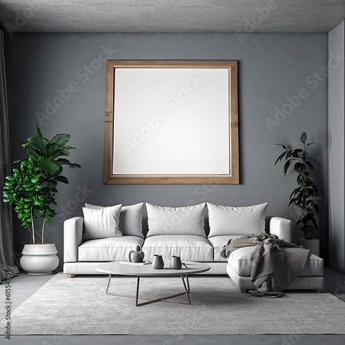 Modern Living Room Mockup with White Furniture and Blank Picture Frame © Digital Dreamscape