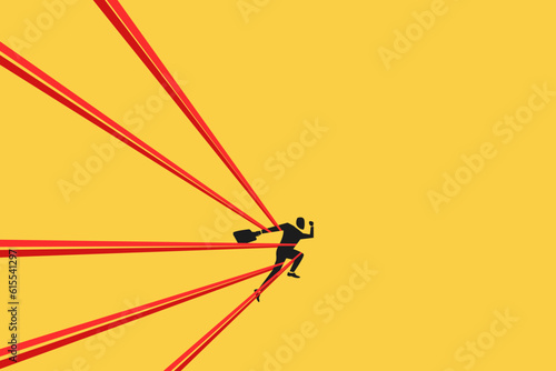 Businessman tied up with red tape. concept of struggle, limitation and trap or challenge