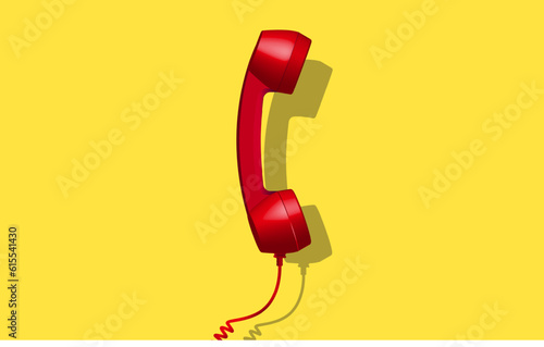 3d red vintage telephone handset receiver communication isolated float on yellow background. Retro analog phone. Old communicate technology. object composition bottom vector illustration
